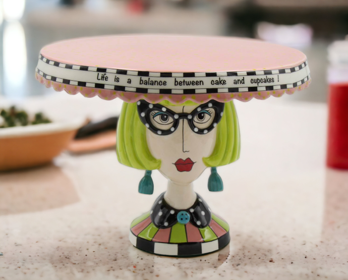 Ceramic Blonde Lady Large Cake Stand Home Décor Gift for Her Mom Friend or Coworker Kitchen Décor Bakery Decor - Cake