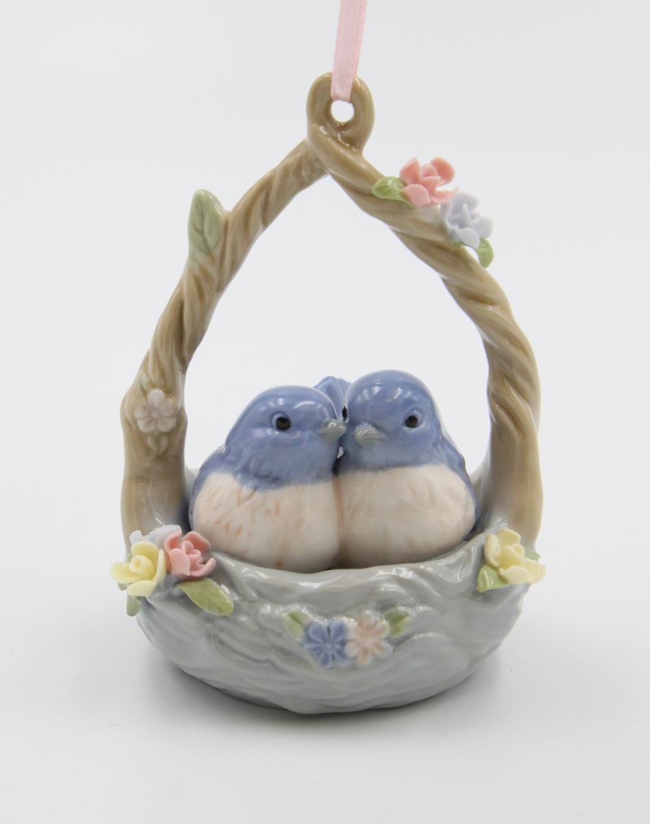 Ceramic Blue Birds in Basket Ornament Home Décor Gift for Her Gift for Mom Kitchen Décor Birdwatcher Gift Vintage Decor