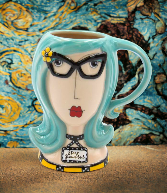 Ceramic Blue Hair Lady Cup Home Décor Gift for Her Mom Friend or Coworker Kitchen Décor - Mugs
