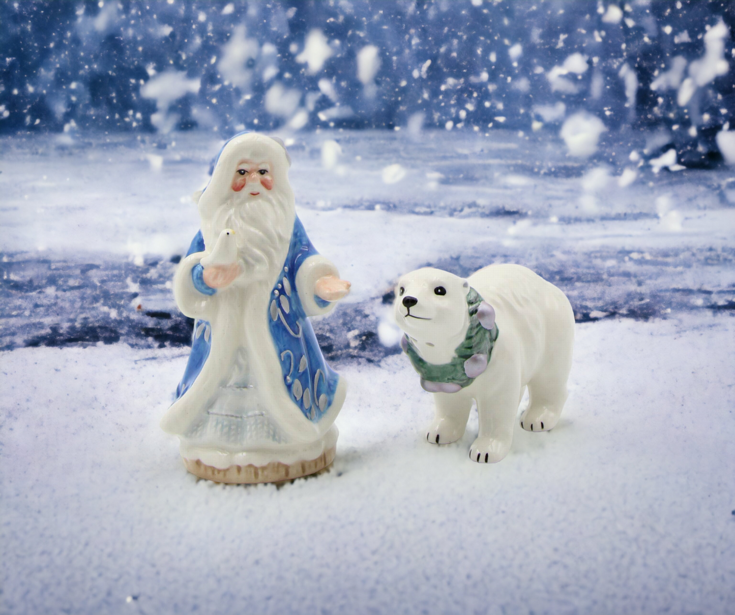 Ceramic Blue Santa & Polar Bear Salt And Pepper Shakers Home Décor Gift for Her Gift for Mom Kitchen Décor Christmas