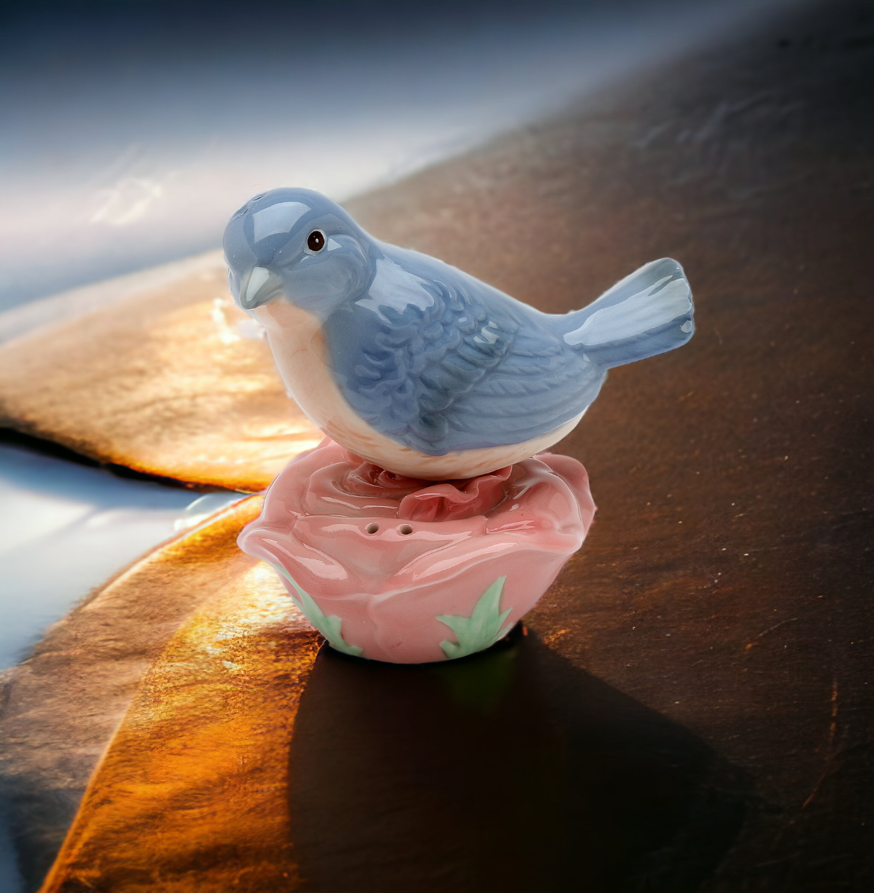 Ceramic Bluebird and Rose Flower Magnetic Salt & Pepper Shakers Home Décor Gift for Her Gift for Mom Kitchen Décor
