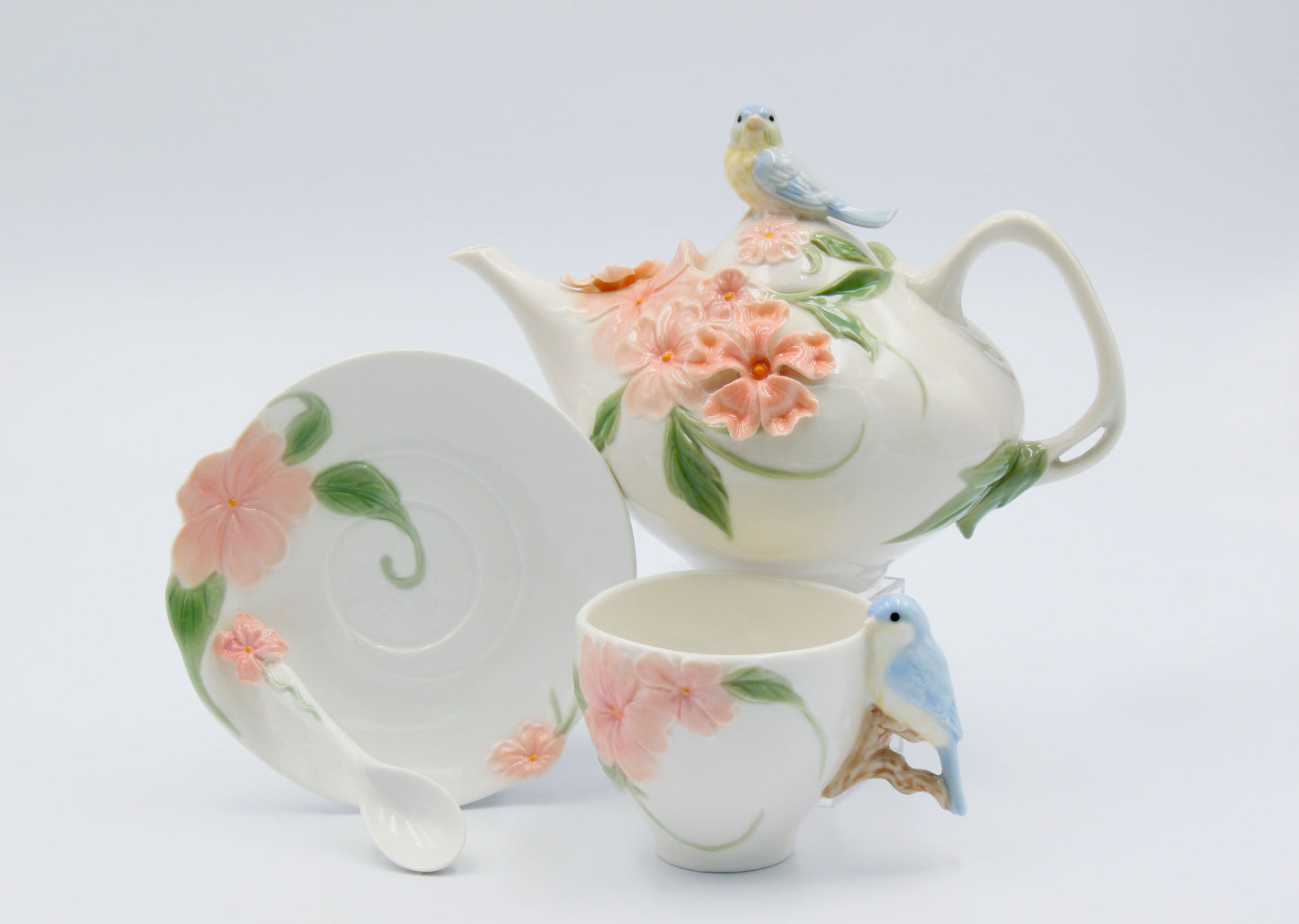 Ceramic Bluebird Apple Blossom Teapot Gift for Her Gift for Mom Kitchen Décor Tea Party Décor Café Décor Kitchen Decor