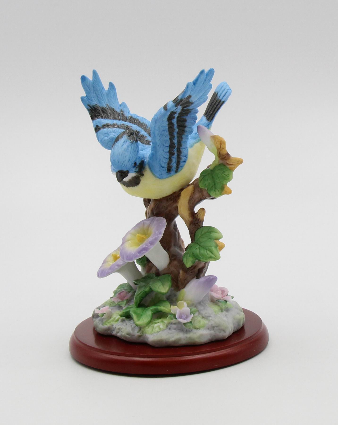 Ceramic Bluejay Bird with Morning Glory Flower Figurine Home Décor Gift for Her Gift for Mom Kitchen Décor Birdwatcher