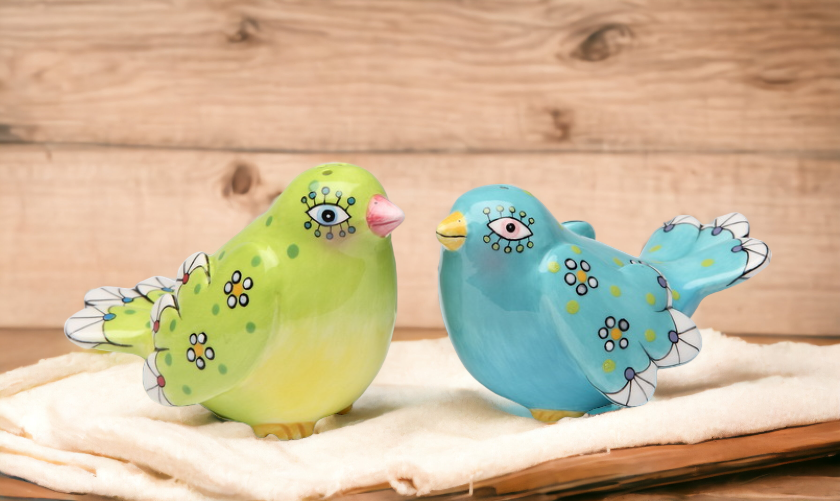 Ceramic Bohemian Birds Salt & Pepper Shakers Home Décor Gift for Her Gift for Mom Kitchen Décor Birdwatcher Gift - Salt