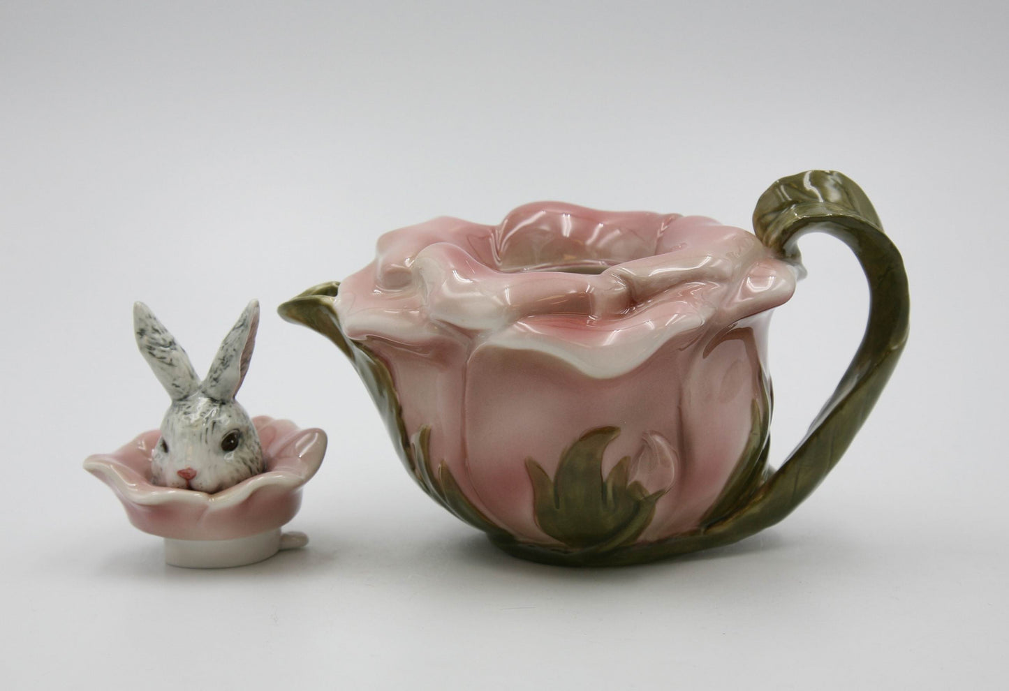 Ceramic Bunny Rabbit on a Rose Teapot Gift for Her Gift for Mom Tea Party Décor Café Décor Spring Kitchen Decor - teapot
