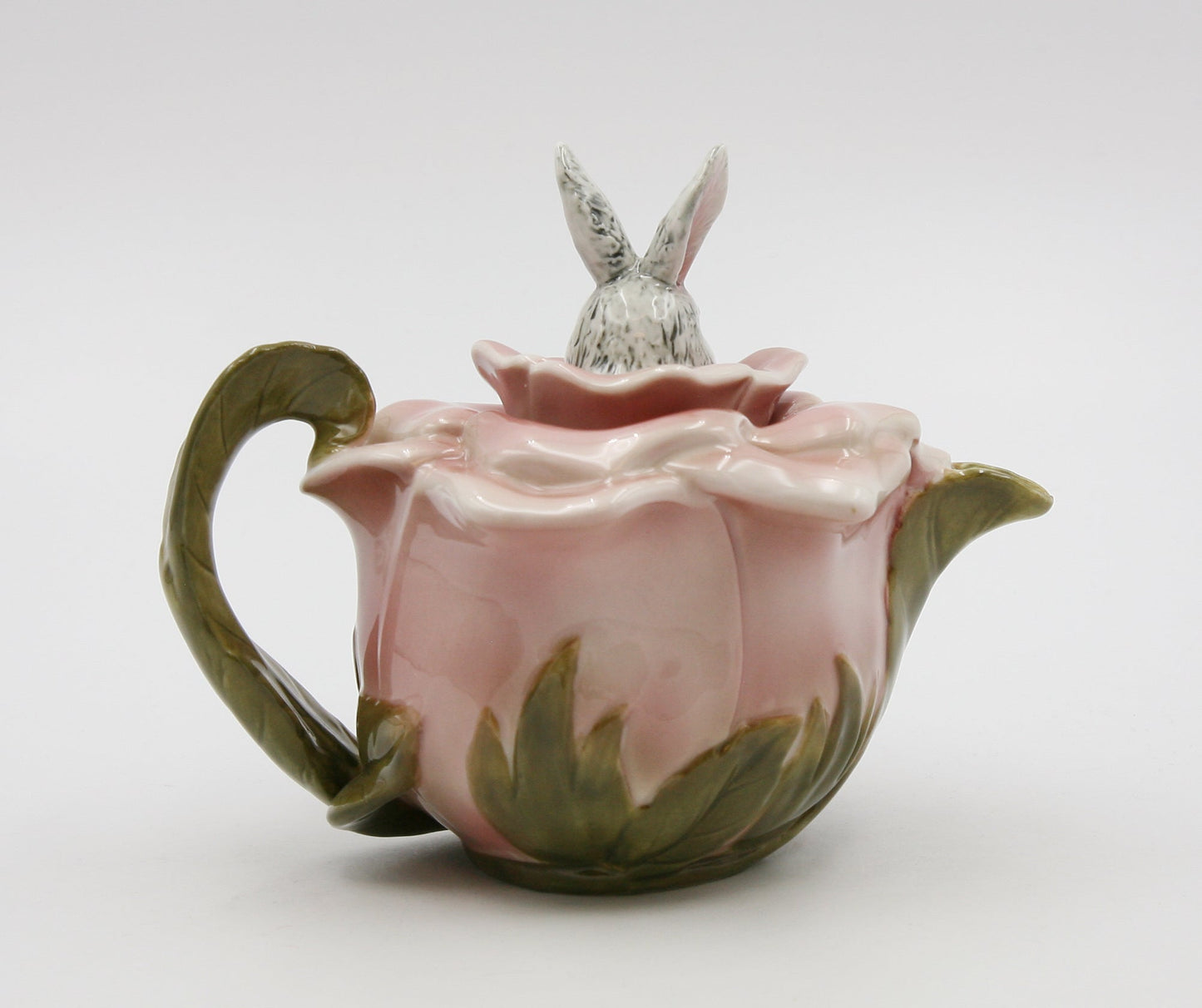 Ceramic Bunny Rabbit on a Rose Teapot Gift for Her Gift for Mom Tea Party Décor Café Décor Spring Kitchen Decor - teapot