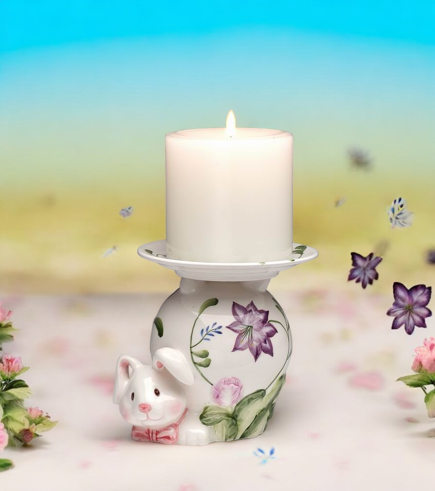 Ceramic Bunny Rabbit Pillar Candle Holder Home Decor Vanity Decor Spring Decor - Candle holder