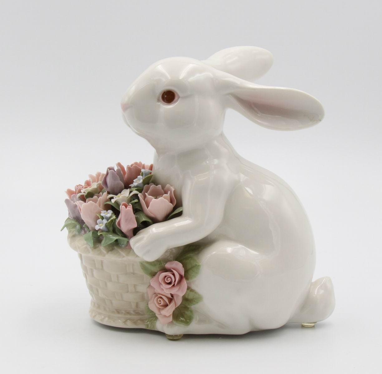 Easter Rabbit With Flower Basket Figurine - kevinsgiftshoppe