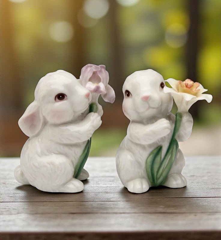 Ceramic Bunny Rabbits with Flowers Salt and Pepper Shakers Home Décor Gift for Her or Mom Kitchen Décor Spring Décor