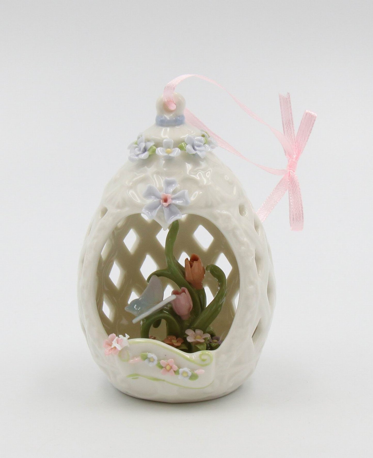 Ceramic Butterfly with Flowers inside Carved Egg Dome Ornament Home Décor Gift for Her Gift for Mom Kitchen Décor
