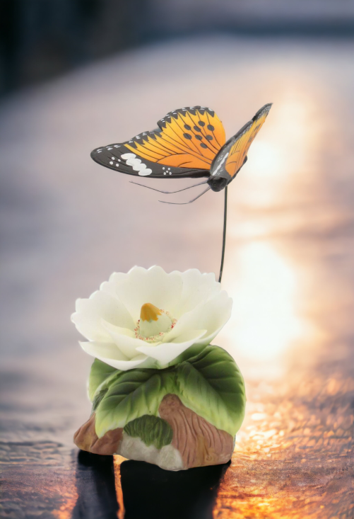 Ceramic Butterfly with Magnolia Flower Figurine Home Décor Gift for Her Mom Kitchen Décor Farmhouse Décor Vintage Decor
