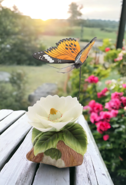 Ceramic Butterfly with Magnolia Flower Figurine Home Décor Gift for Her Mom Kitchen Décor Farmhouse Décor Vintage Decor