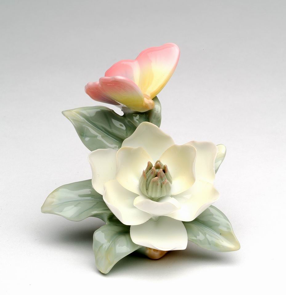 Ceramic Butterfly with Magnolia Flower Figurine Home Décor Gift for Her Gift for Mom Kitchen Décor Nature Lover Gift