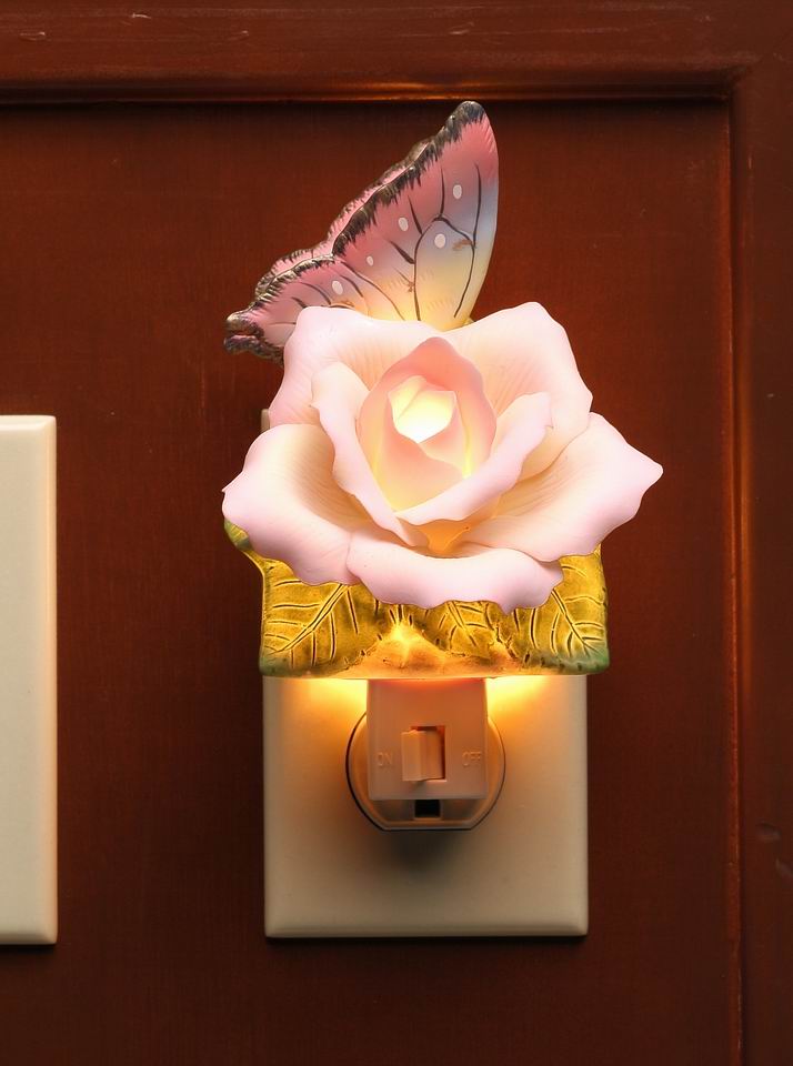 Ceramic Butterfly With Peace Rose Plug-In Nightlight Home Décor Gift for Her Gift for Mom Nature Lover Décor Vintage