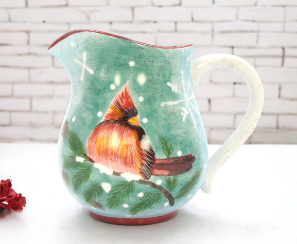 Ceramic Cardinal Bird Christmas Pitcher Home Décor Gift for Her Gift for Mom Kitchen Décor Christmas Décor - pitcher