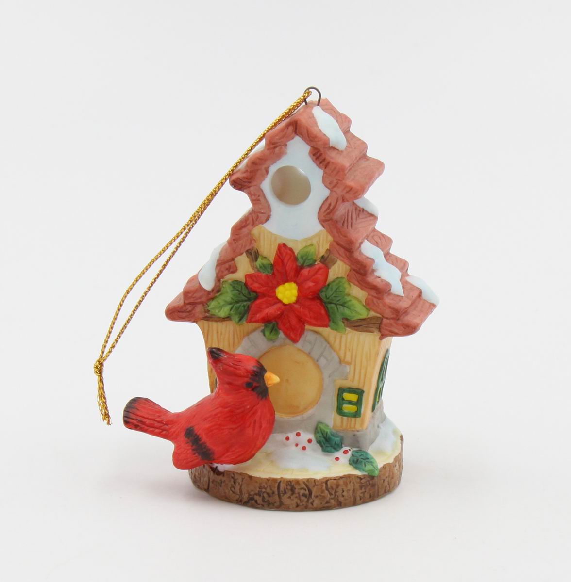 Ceramic Cardinal Bird with Birdhouse Light Cover Ornament Home Décor Gift for Her Mom Christmas tree Décor - Ornament