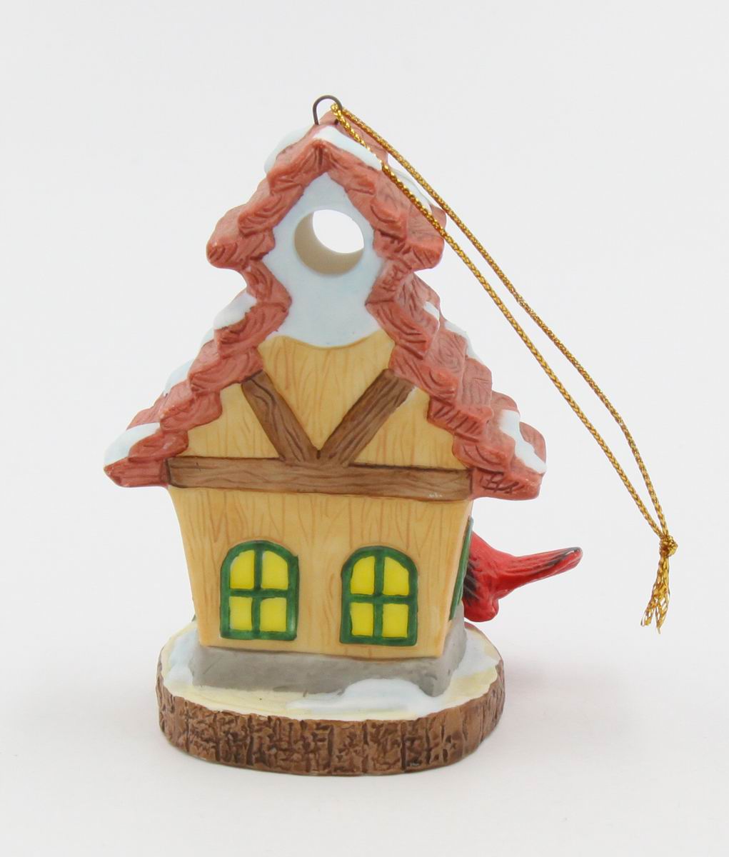 Ceramic Cardinal Bird with Birdhouse Light Cover Ornament Home Décor Gift for Her Mom Christmas tree Décor - Ornament