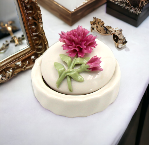 Ceramic Carnation Flower Jewelry Box Home Décor Gift for Her Gift for Mom Vanity Décor Romantic Décor - Jewelry Holders