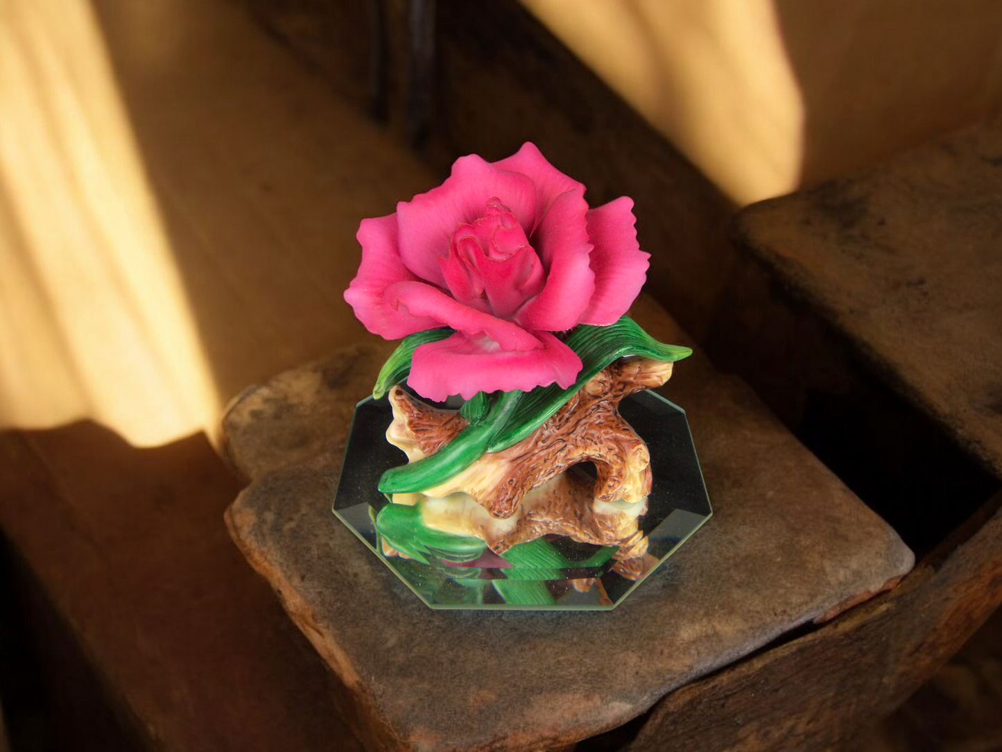 Ceramic Carnation Flower on Glass Base Figurine Gift for Her Gift for Mom Mother’s Day Gift Home Decor - Figurine