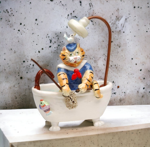 Ceramic Cat Cleaning Bathtub Figurine Home Décor Gift for Her Gift for Mom Bathroom Décor Cat Lovers Gift Pet Loss Gift