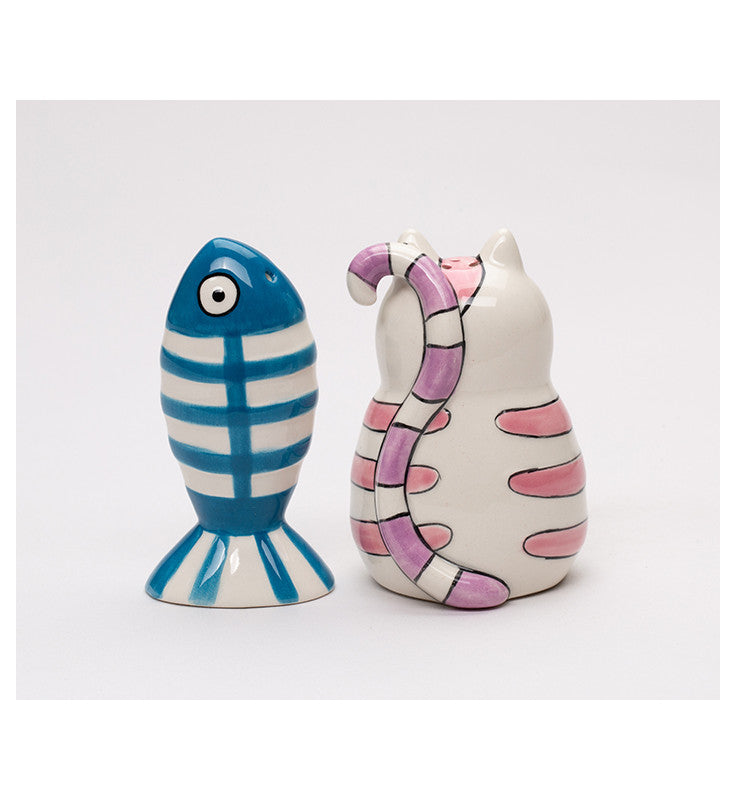 Ceramic Cat & Fish Salt and Pepper Shakers Cat Lover Gift Kitchen Decor Gift for Her - Salt & Pepper Shakers