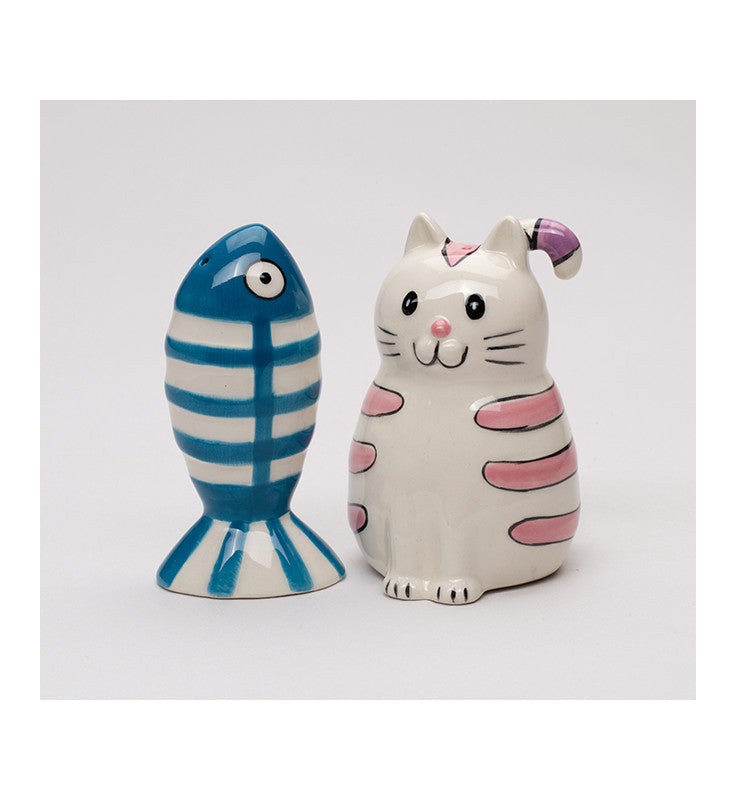 Ceramic Cat & Fish Salt and Pepper Shakers Cat Lover Gift Kitchen Decor Gift for Her - Salt & Pepper Shakers