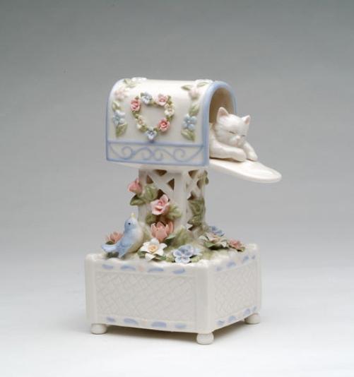 Ceramic Cat Sleeping in Mailbox Playing ’Memory’ Cat Lover Gift Gift for Her - Music box