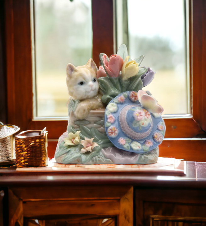 Ceramic Cat With Hat & Butterfly Figurine Home Décor Gift for Her Gift for Mom Kitchen Décor Cat Lovers Gift Pet Loss