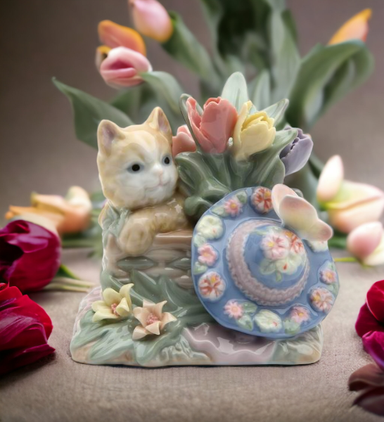 Ceramic Cat With Hat & Butterfly Figurine Home Décor Gift for Her Gift for Mom Kitchen Décor Cat Lovers Gift Pet Loss
