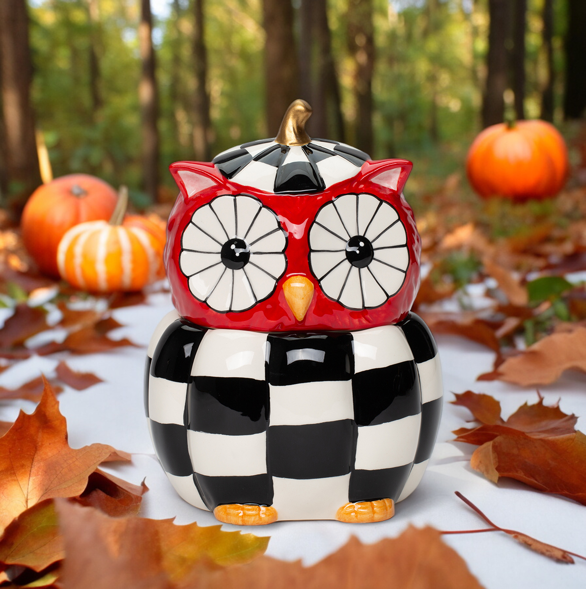 Ceramic Checkerboard Owl Candy Jar Kitchen Decor Fall Decor Gift for Her Gift for Mom - candy box