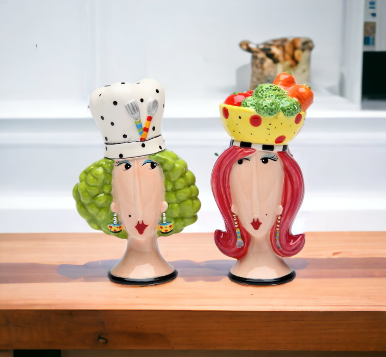Ceramic Chef Lady Salt & Pepper Shakers Home Décor Gift for Her or Mom Gift for Friend or Coworker Gift for Chef