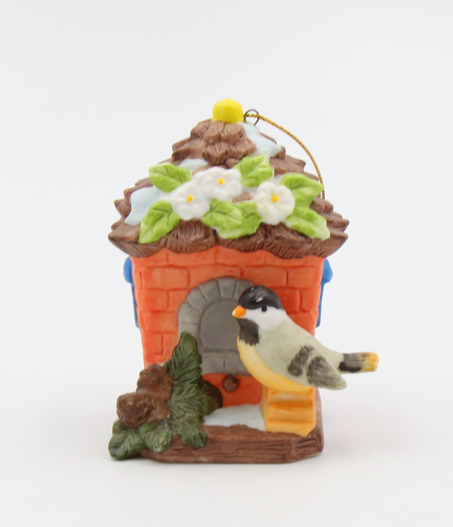 Ceramic Chickadee Bird with Birdhouse Light Cover Ornament Home Decor Christmas Decor Gift for Bird Watcher Gift