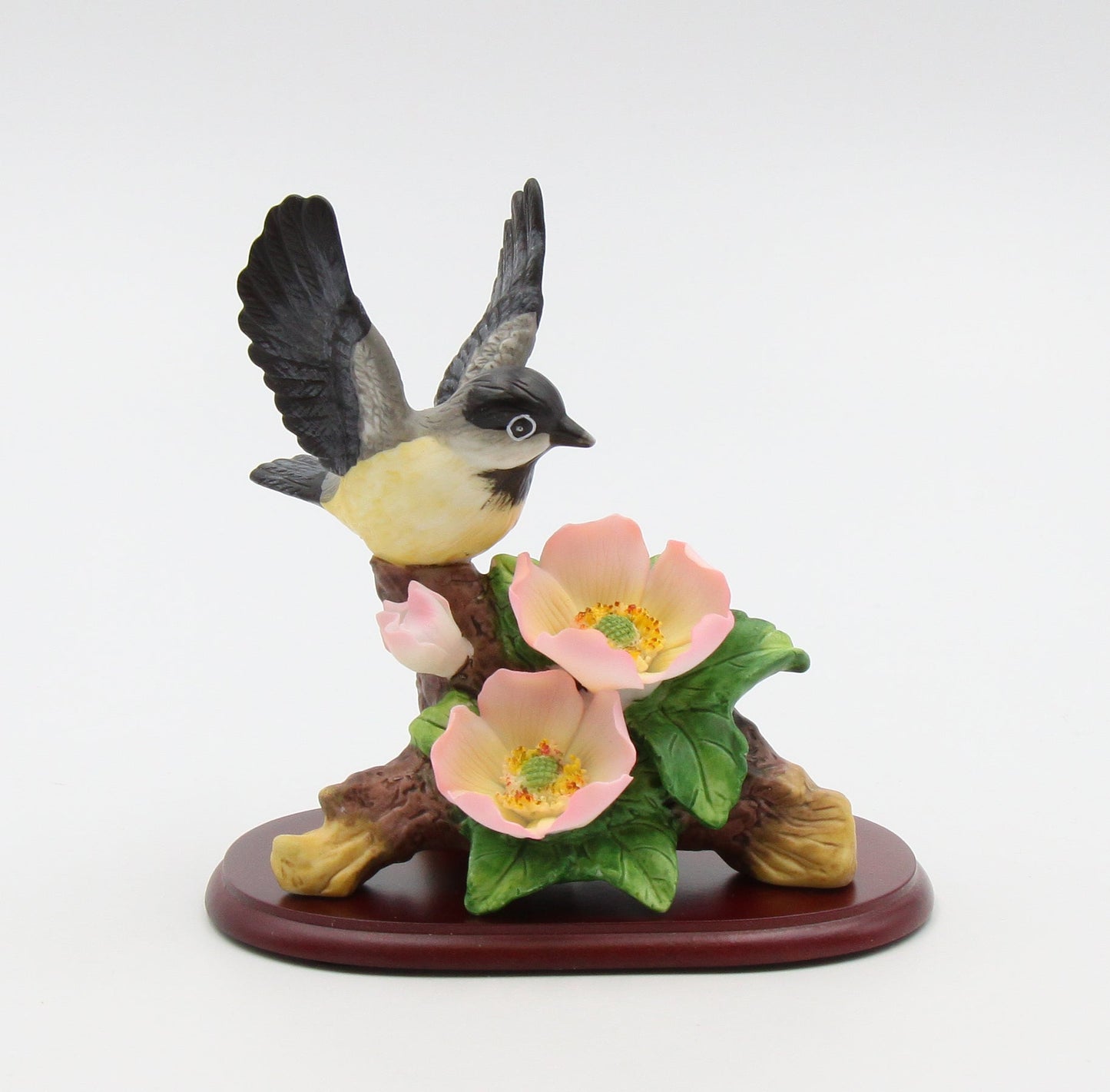 Ceramic Chickadee Bird with Flowers Figurine Home Décor Gift for Her Gift for Mom Kitchen Décor Birdwatcher Gift