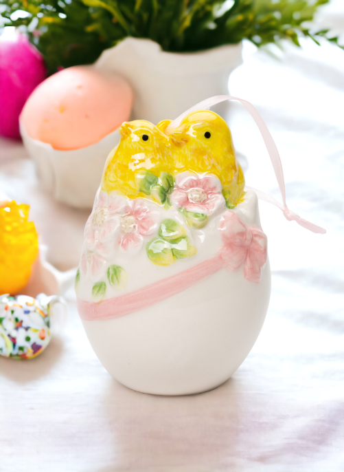Ceramic Chicks in Egg Ornament Home Décor Gift for Her Gift for Mom Kitchen Décor Spring Décor Easter Décor - Ornament