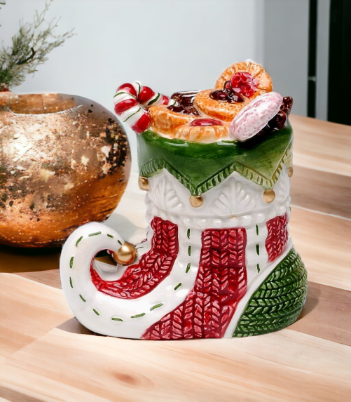 Ceramic Christmas Candy Can Boot Ornament Home Décor Gift for Her Gift for Mom Kitchen Décor Christmas Décor - Ornament