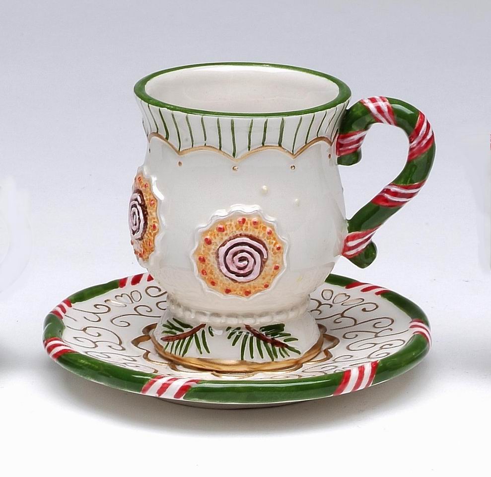 Ceramic Christmas Cup and Saucer Tree Ornament Home Décor Gift for Her Gift for Mom Kitchen Décor Christmas Décor