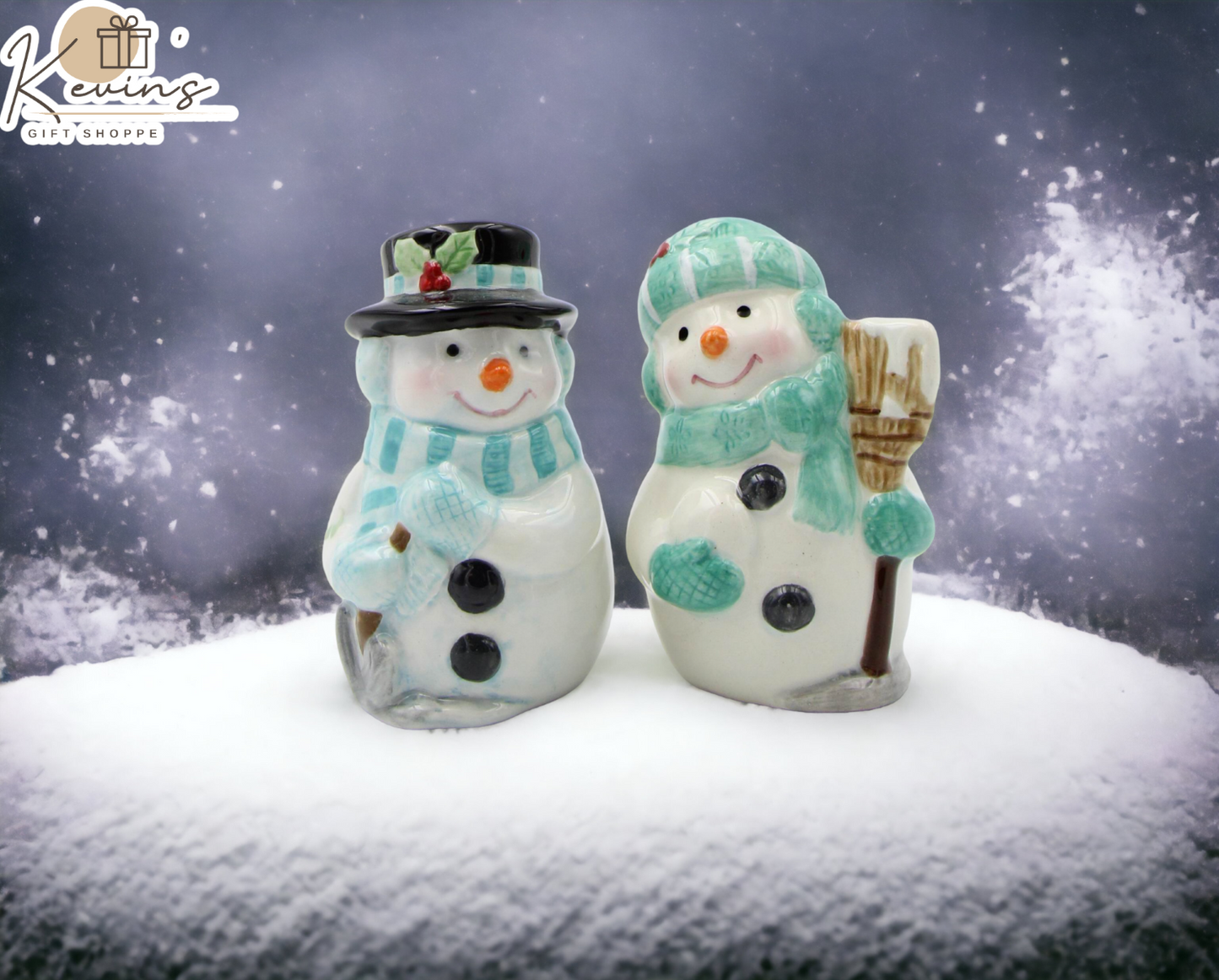 Ceramic Christmas Decor Blue and Green Snowman Salt and Pepper Shakers Home Décor Gift for Her Gift for Mom Kitchen