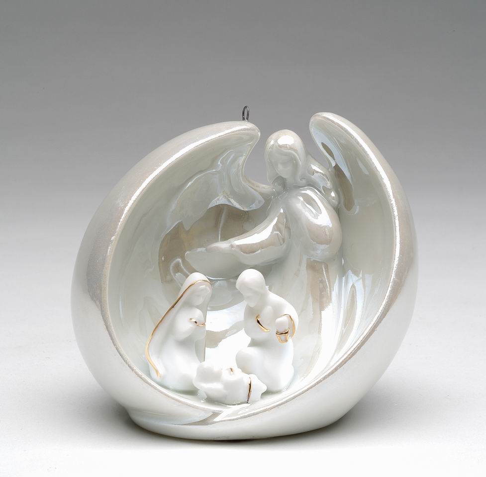 Ceramic Christmas Decor Guardian Angel With Holy Family Ornament Home Décor Religious Décor Religious Gift Church Décor