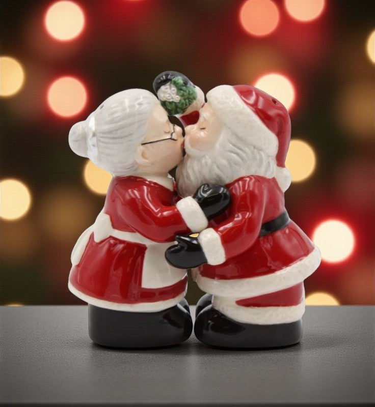 Ceramic Christmas Decor Kissing Santa and Mrs. Claus Salt And Pepper Shakers Home Décor Gift for Her Gift for Mom