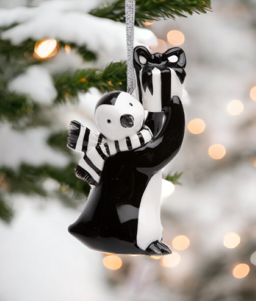 Ceramic Christmas Decor Penguin With Gift Ornament Home Décor Gift for Her Gift for Mom Kitchen Décor Christmas Décor
