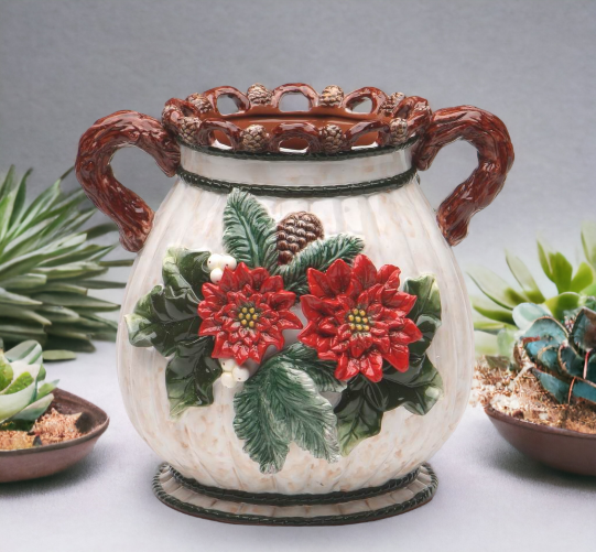 Ceramic Christmas Decor Poinsettia Bouquet Pot Home Décor Gift for Her Gift for Mom Kitchen Décor Christmas Décor - pot