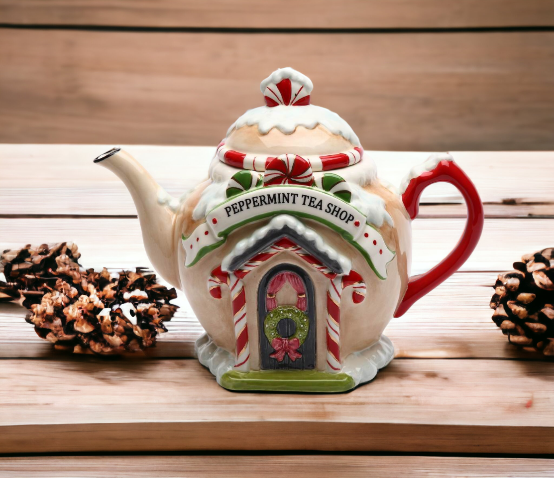 Ceramic Christmas Decor Santa’s Village Teapot Gift for Her Gift for Mom Kitchen Décor Tea Party Décor Café Décor