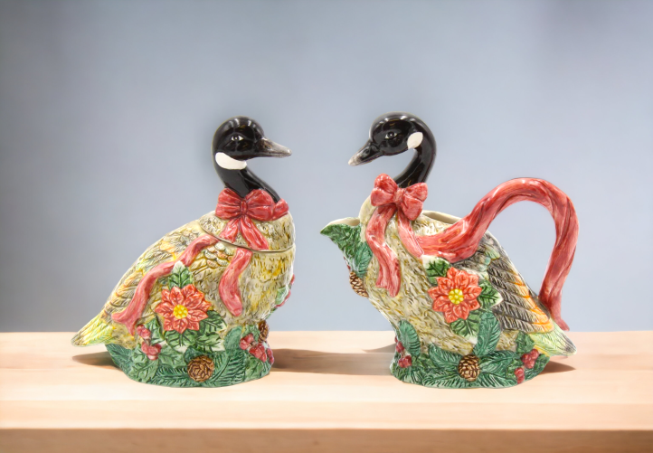 Ceramic Christmas Geese Sugar and Creamer Set Home Décor Gift for Her Gift for Mom Farmhouse Kitchen Décor Christmas