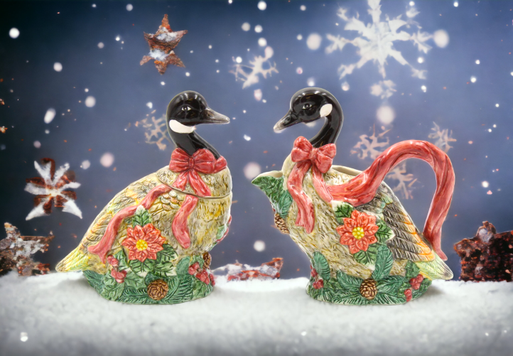 Ceramic Christmas Geese Sugar and Creamer Set Home Décor Gift for Her Gift for Mom Farmhouse Kitchen Décor Christmas