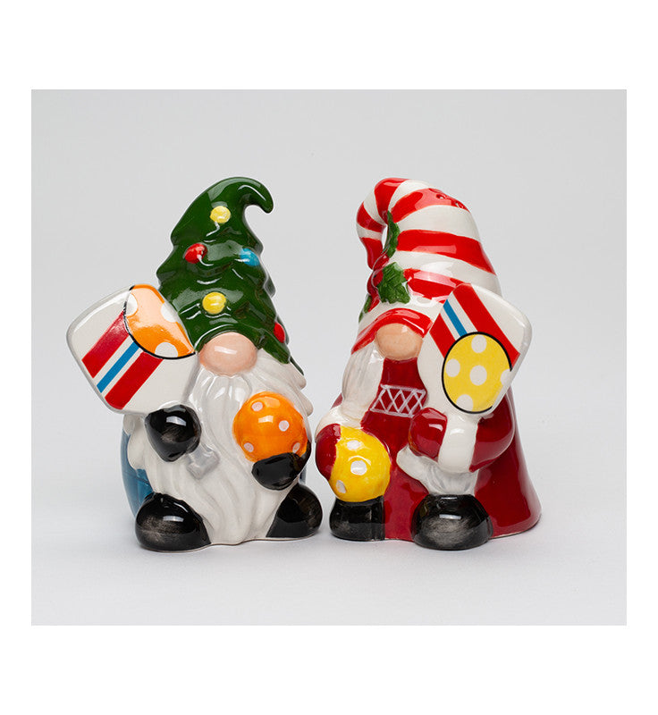 Ceramic Christmas Gnomes Playing Pickleball Salt and Pepper Shakers Christmas Decor Fairy Garden Decor Pickleball