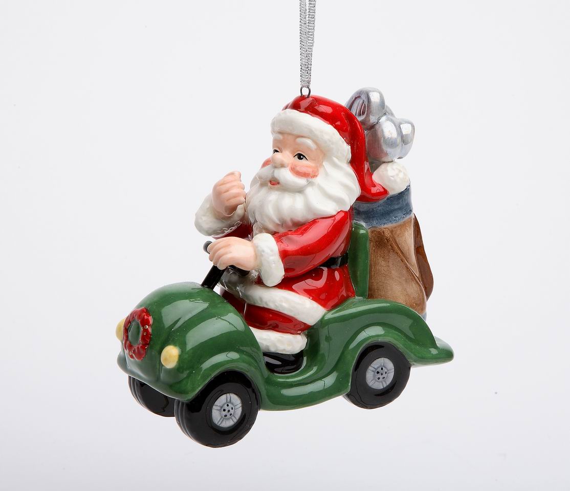 Ceramic Christmas Golf Cart Santa Ornament Home Décor Gift for Her Gift for Golfer Gift for Mom Kitchen Décor Christmas