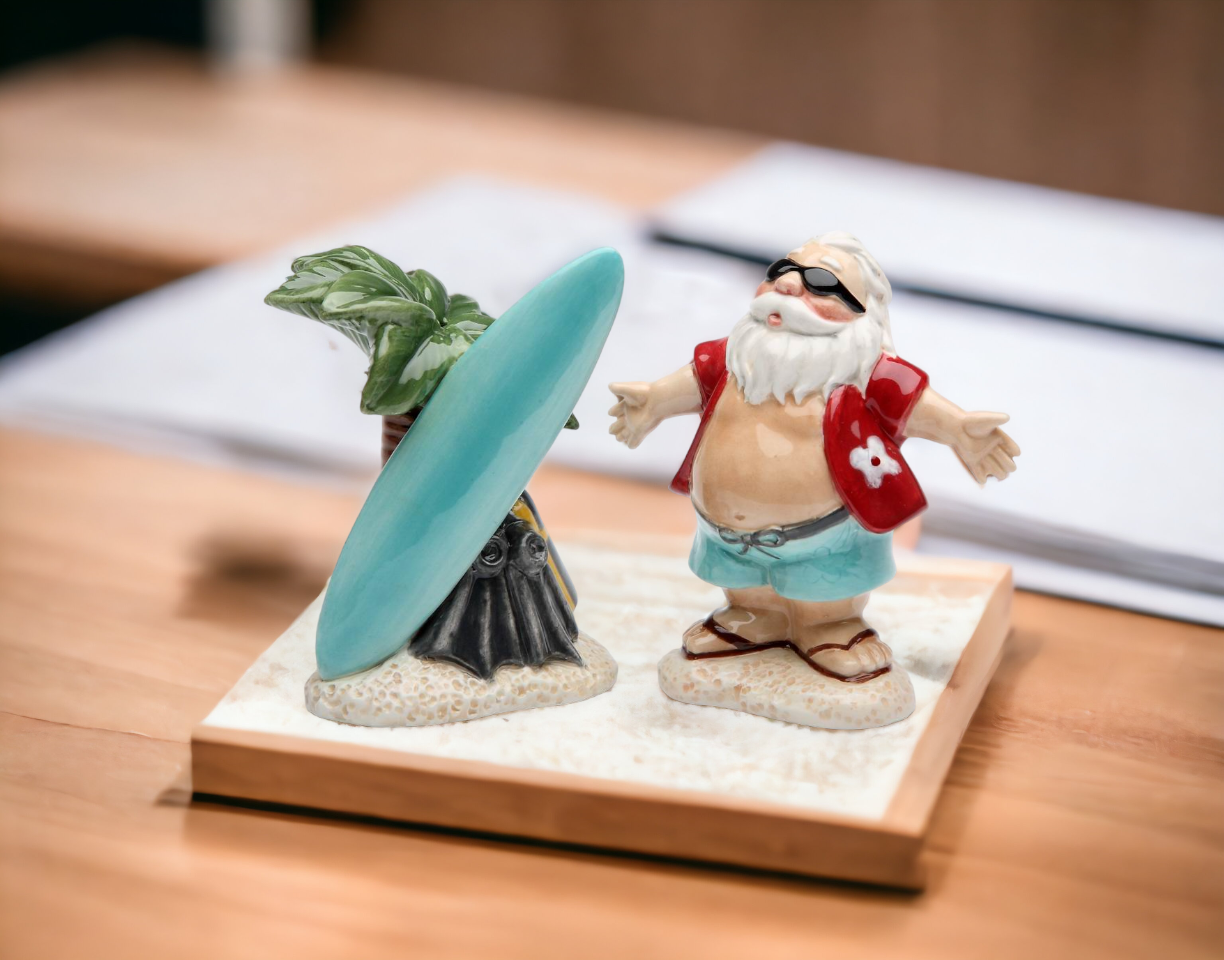 Ceramic Christmas Hawaiian Surfing Santa Salt & Pepper Shakers Home Décor Gift for Her Gift for Mom Kitchen Décor