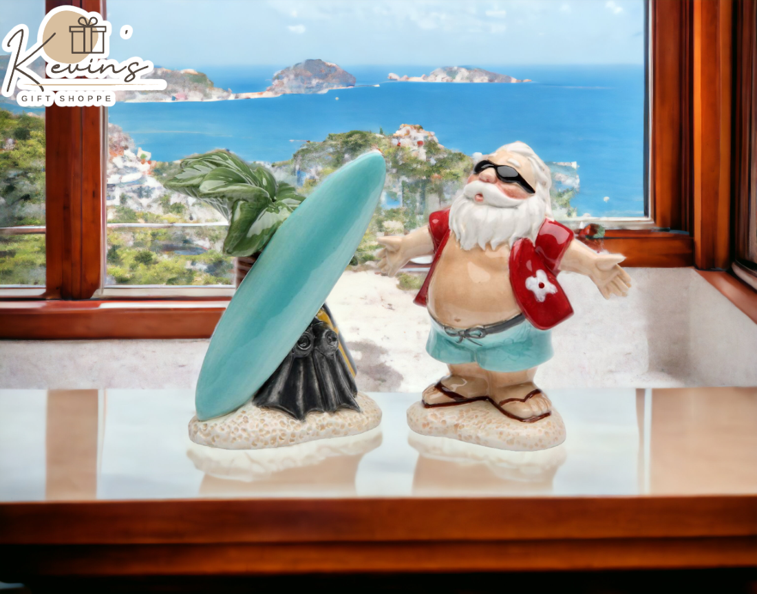 Ceramic Christmas Hawaiian Surfing Santa Salt & Pepper Shakers Home Décor Gift for Her Gift for Mom Kitchen Décor