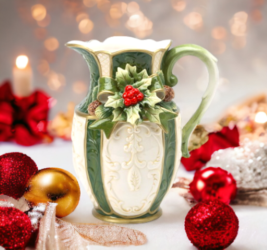 Ceramic Christmas Holly Pitcher Home Décor Gift for Her Gift for Mom Kitchen Décor Christmas Décor - pitcher