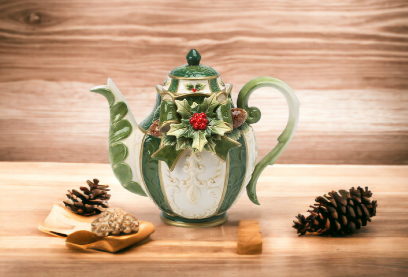 Ceramic Christmas Holly Teapot Gift for Her Gift for Mom Tea Party Décor Café Décor Christmas Décor - teapot